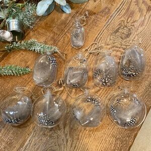 Christmas Ornaments, glass, feathers
